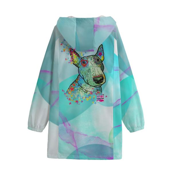 Leichte Regenjacke Kalli – Popart Hundemotiv, 100 % Polyester, Unisex, Bullterrier, Bulli, SOKA, Familienhund, Listenhund, Mix, Mischling